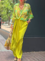 Cozy And Flowy Printed Silk-blend Shirt And Solid-color Trousers Two-piece Set