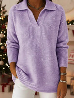 Party Polo Collar Shiny Loose Sweater Top