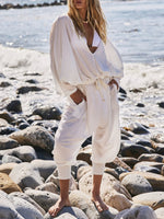 Women's Solid Color Art Casual Stylish Comfortable Cotton Linen Jumpsuit