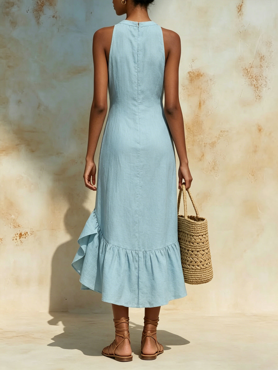 Women's Sleeveless Dress With Ruffled Hem