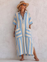 Cozy Classic Striped Cotton-linen Dress