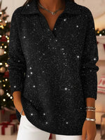 Party Polo Collar Shiny Loose Sweater Top