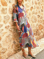 Women's Retro Abstract Polka Dot Art Print Casual Cotton Linen Shirt Dress