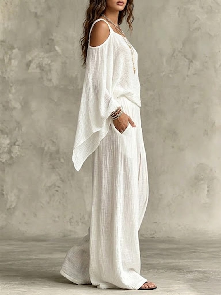 Women's Bohemian Batwing Sleeve Cotton Linen Set
