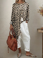 Women's Retro Leopard Print Casual Top With Asymmetrical Hem