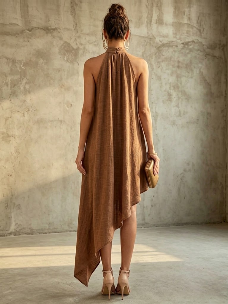 Women's Irregular Cut Sleeveless Cotton Linen Dress