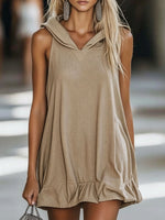 Women's Casual Loose-fit Sleeveless Hooded Mini Dress