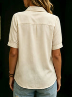 Women's Solid-color Buttons Casual Short-sleeve Cotton-linen Shirt