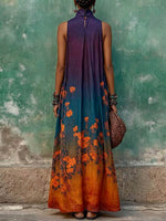 Women's Casual Loose Cotton-linen Dress — V-neck Sleeveless With Placement Print