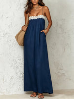 Women's Retro Lace-paneled Casual Strappy Dress