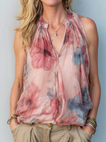 Women's Vintage Print V-neck Sleeveless Casual Loose Chiffon Two-piece Top