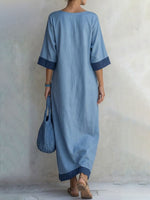 Minimalist Color-blocked Casual Cotton Long Dress