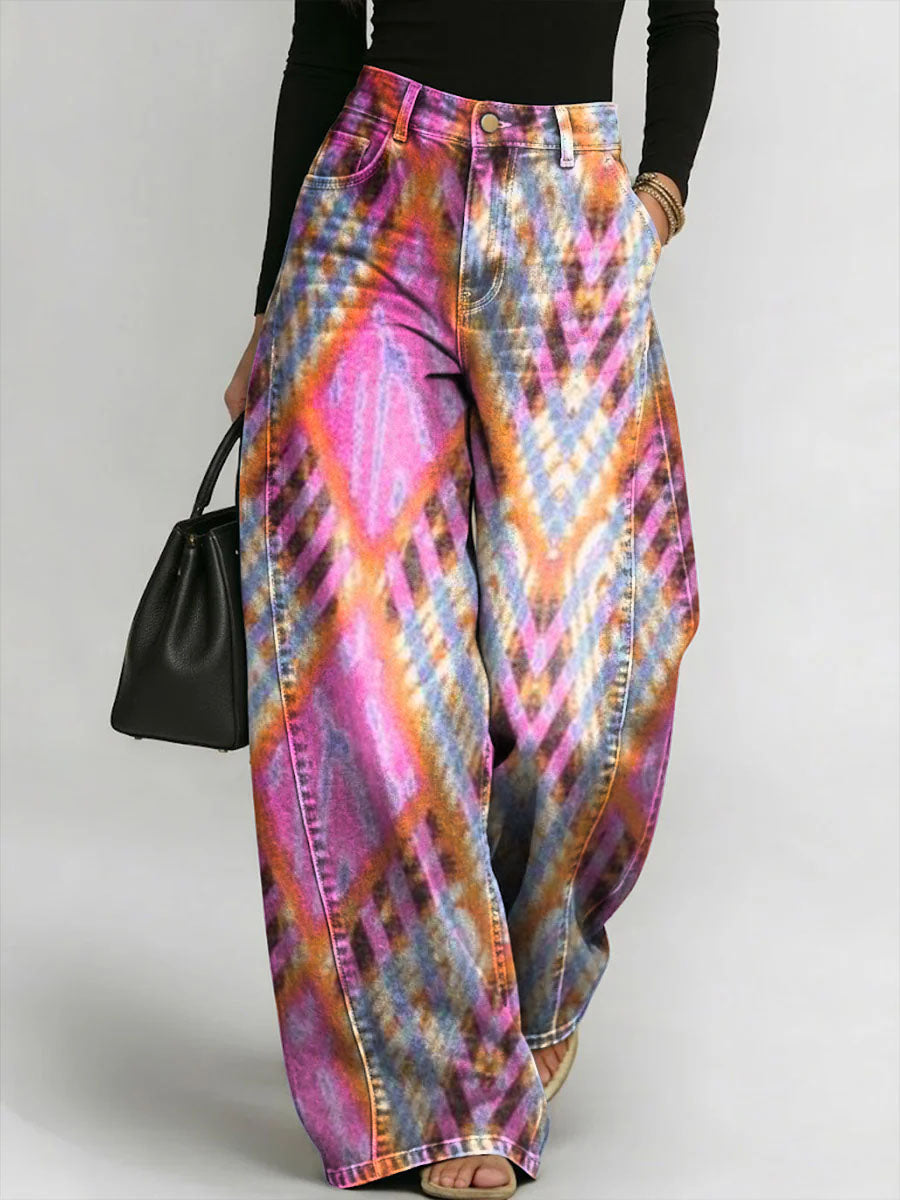 Women's Gradient Geometry Print Loose-fit Wide-leg Jeans