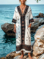 Women's Retro Ethnic Pattern Art Print Casual Cotton Linen Dress