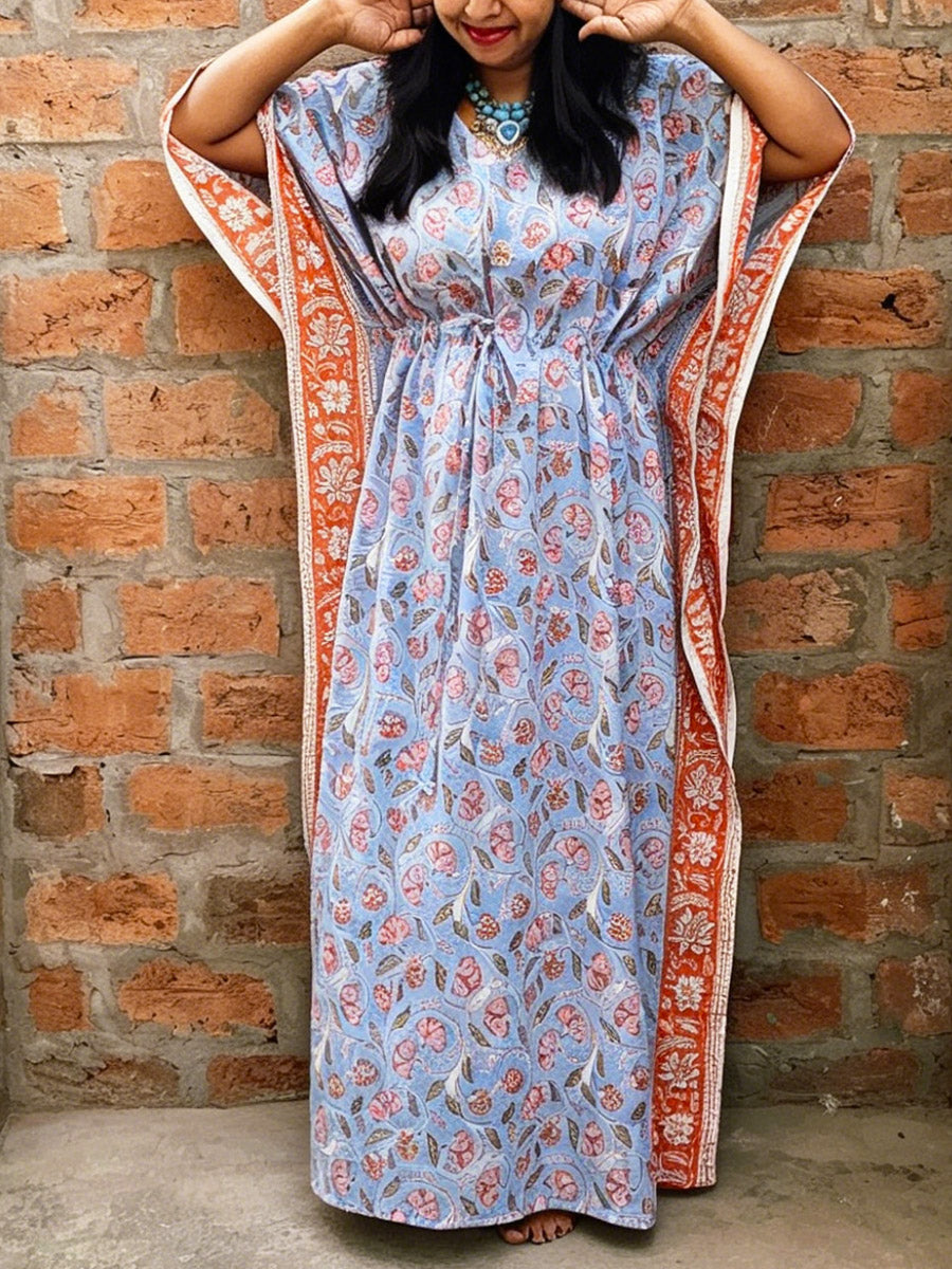 Women's Retro Ethnic Floral Pattern Art Print Casual Cotton Linen Dress