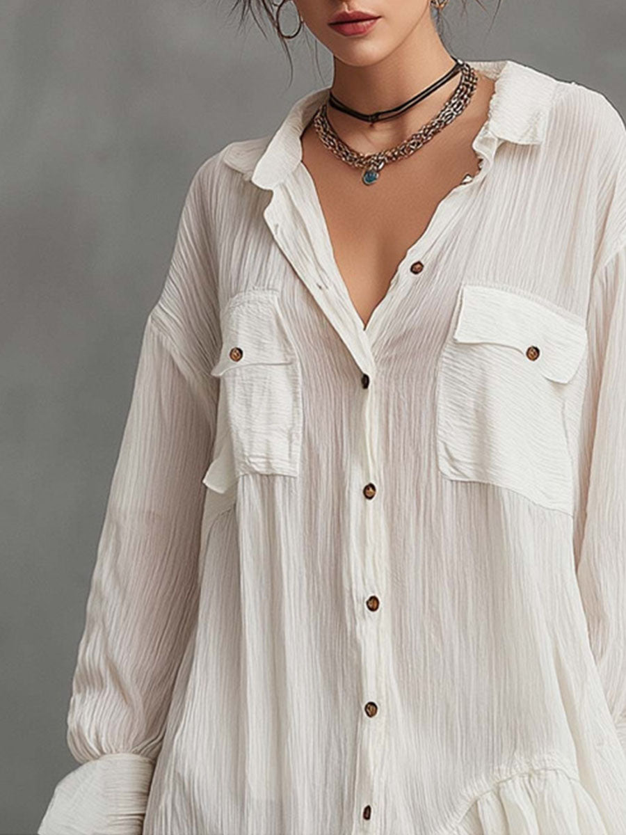 Women's Vintage Ruffled Pocket Dress