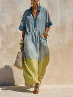 Women's Minimalist Color-blocked Loose-fitting Dress