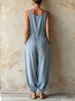 Retro Casual Washed Denim Jumpsuit