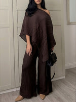 Women's Off-shoulder Batwing Sleeve Cotton-linen Set
