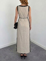 Women's Simple And Elegant Linen Sleeveless Waist-cinching Long Dress