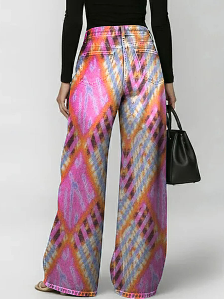 Women's Gradient Geometry Print Loose-fit Wide-leg Jeans