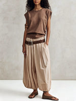 Women's Solid Color Art Comfortable Casual Top And Pants Cotton Linen Two-piece Set