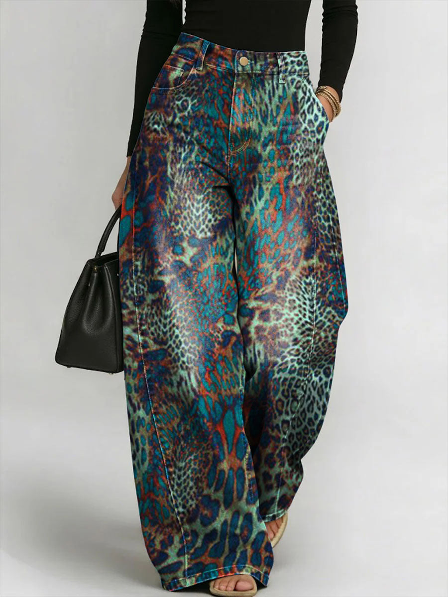 Women's Gradient Leopard Print Loose-fit Wide-leg Jeans