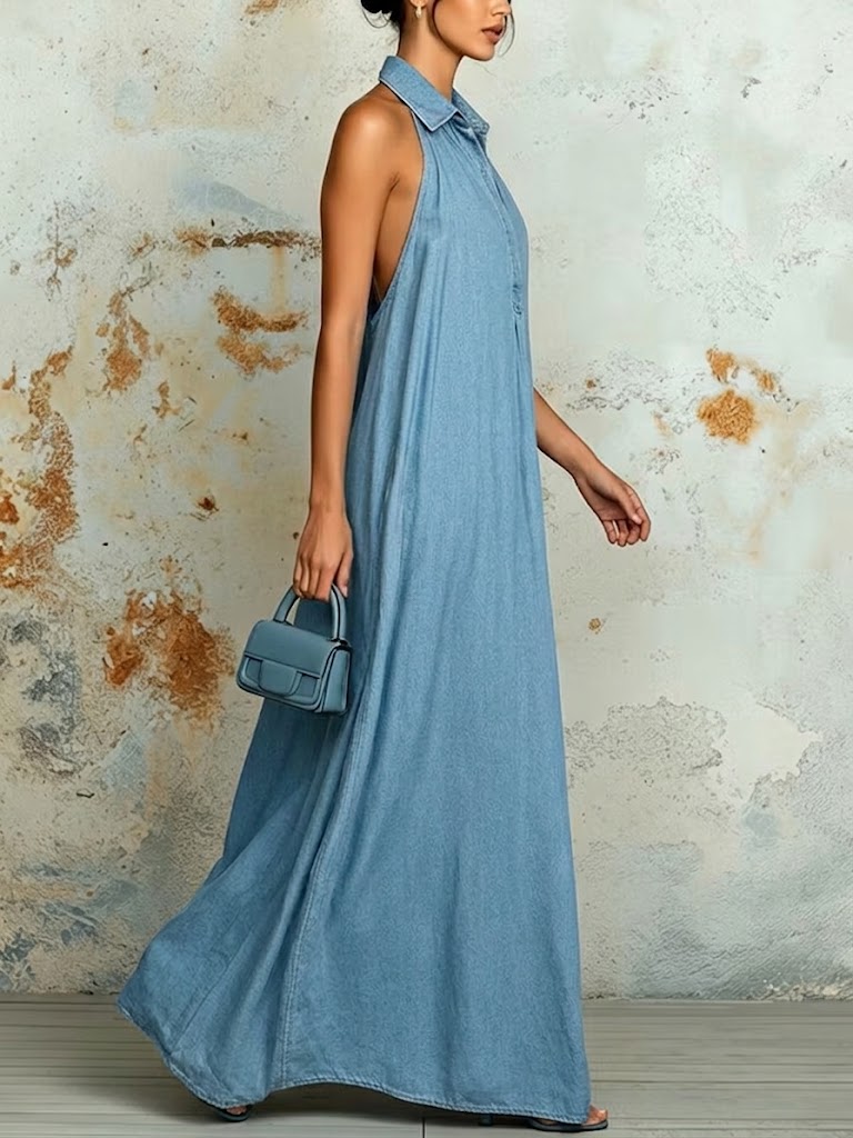 Stylish & Casual Sleeveless Denim Maxi Dress