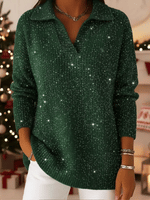 Party Polo Collar Shiny Loose Sweater Top