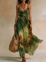 Women's Elegant Ombré Spaghetti-strap Draped Cowl Dress