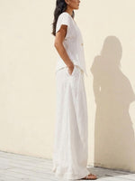Women's Simple Design Cotton And Linen Set