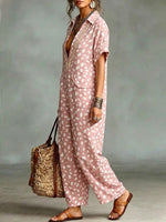 Women's Retro Polka Dot Cotton Jumpsuit With Pockets