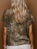 Women's Vintage-print Round-neck Short-sleeve Casual Loose Chiffon Top
