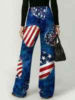 Women's American Independence Day Flag And Heart Decoration Patterns Cotton Denim Pants