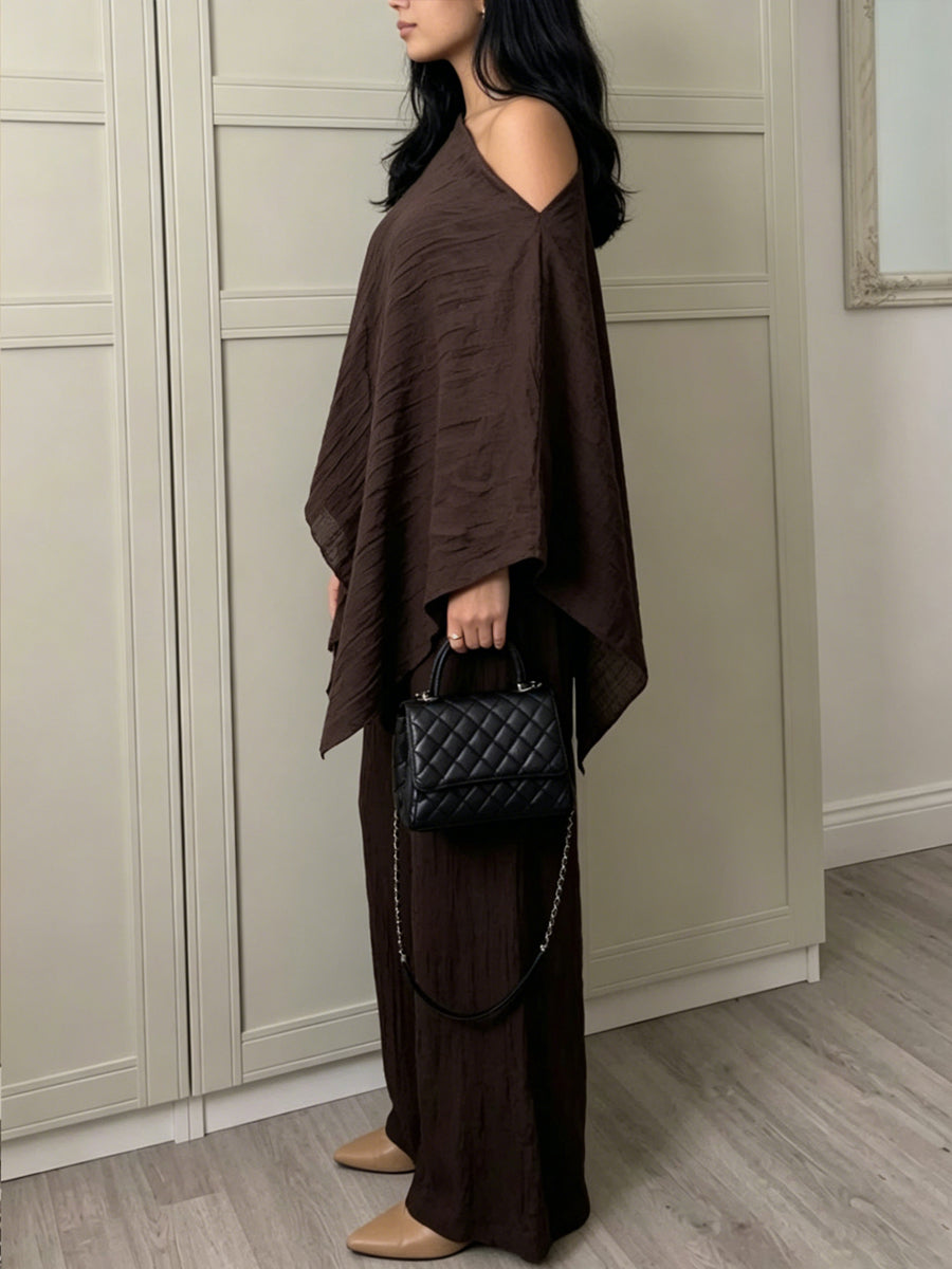 Women's Off-shoulder Batwing Sleeve Cotton-linen Set
