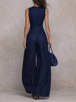 Women's Striped Sleeveless Cinched-waist Jumpsuit