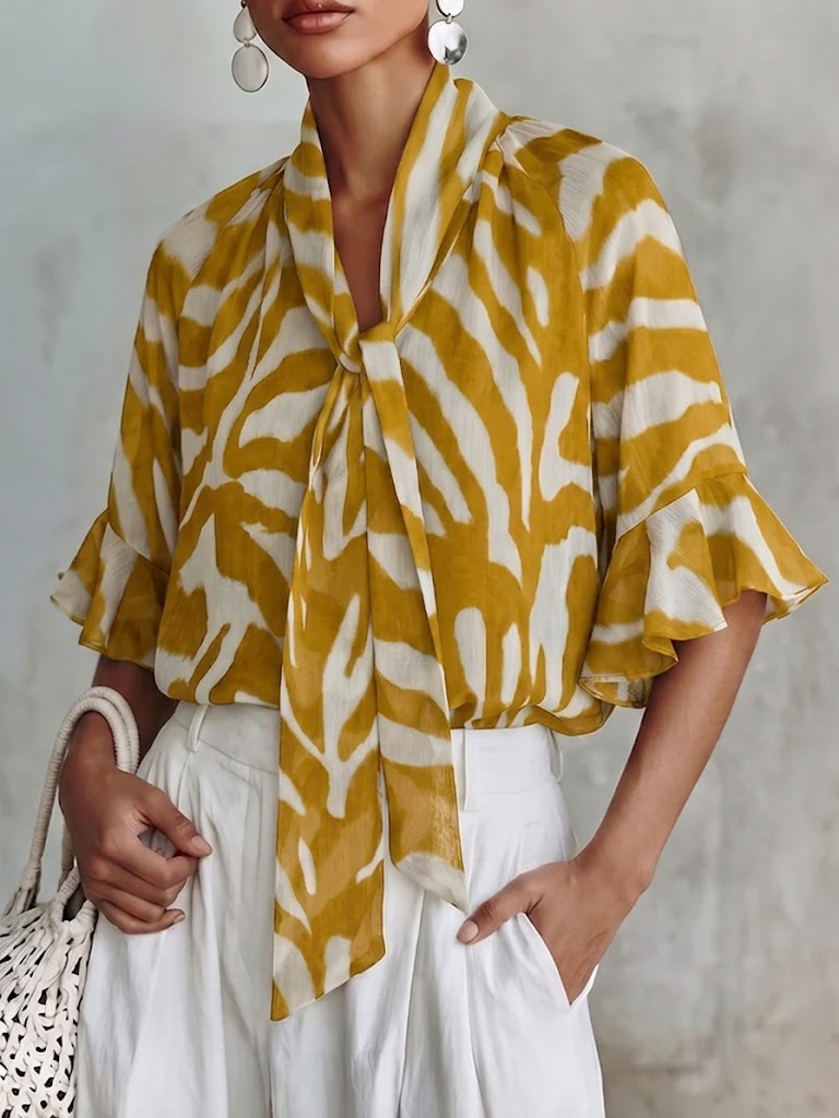 Stylish & Elegant Lace-up Zebra-print Shirt