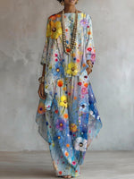 Women's Floral Art Print Casual Stylish 3/4 Sleeve Cotton Linen Suits