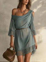 Women's Off-shoulder 3/4 Sleeves And Lace Splicing Dress