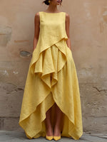 Women's Sleeveless Cotton-linen Dress With Irregular Cut Design