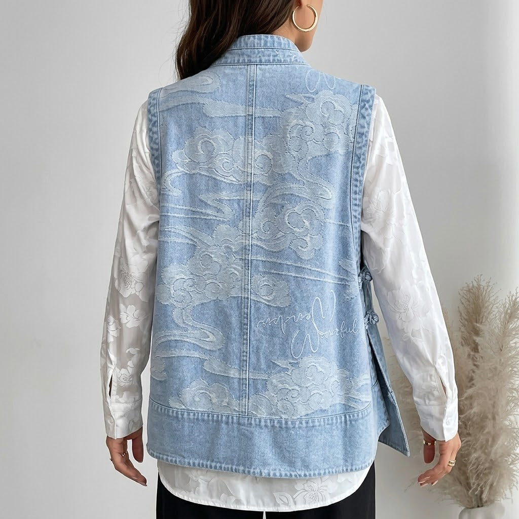 Stylish Casual Jacquard Denim Vest