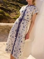 Women's Retro Floral Pattern Art Print Casual Cotton Linen Dress