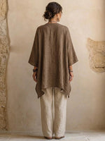 A Three-piece Set Featuring A Casual Cotton-linen Blend Cardigan, Trousers, And A Tank Top.