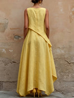 Women's Sleeveless Cotton-linen Dress With Irregular Cut Design