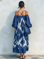 Bohemian Artistic Print Linen And Cotton Strappy Dress