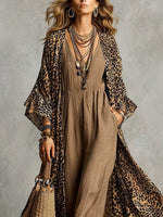 Leopard Print Kimono & Linen-cotton Jumpsuit Set