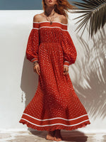 Women's Retro Polka Dot Pattern Art Print Casual Off-shoulder Cotton Dress