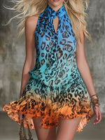 Women's V-neck Sleeveless Ombré Leopard Print Dress