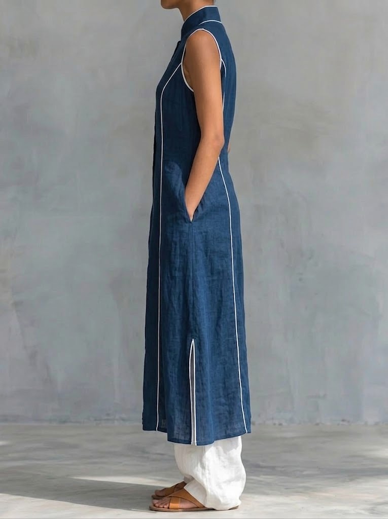 Women's Minimalist Elegant Color-block Cotton And Linen Set