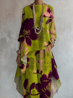 Women's Retro Floral Art Print Casual Stylish 3/4 Sleeve Cotton Linen Suits